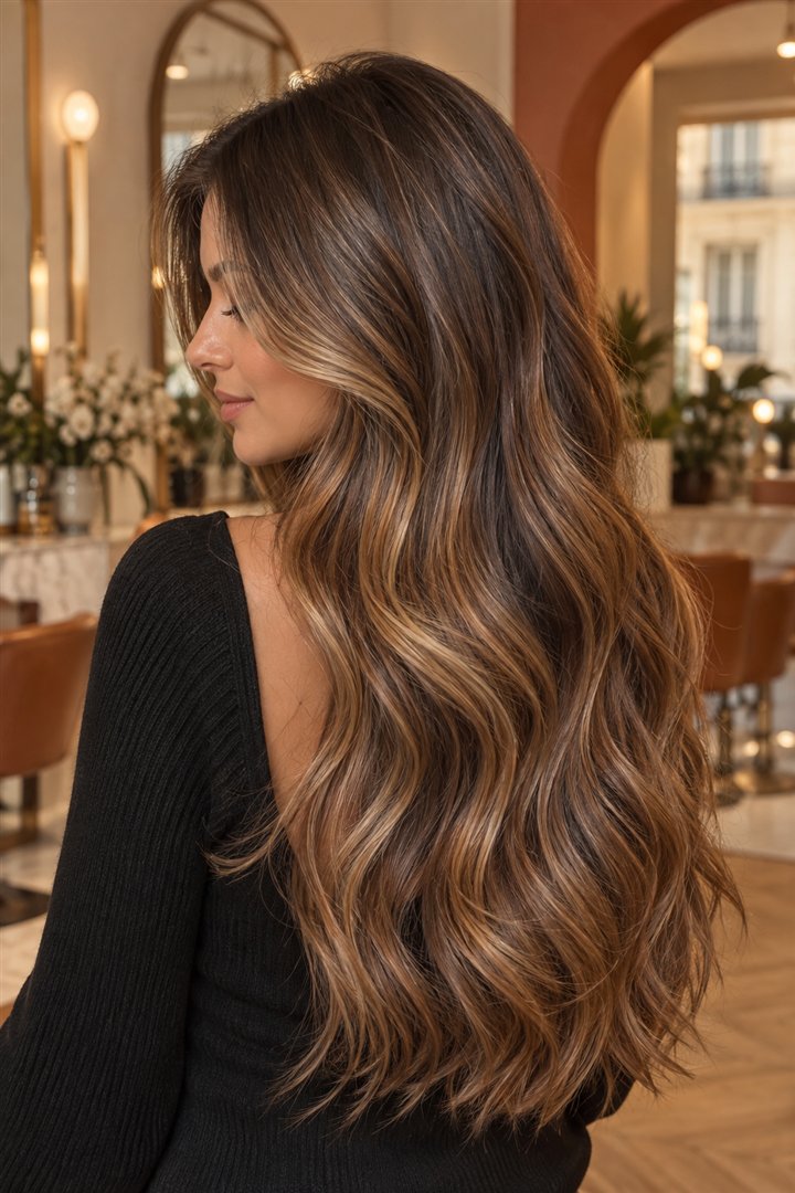 Balayage miel sur cheveux longs