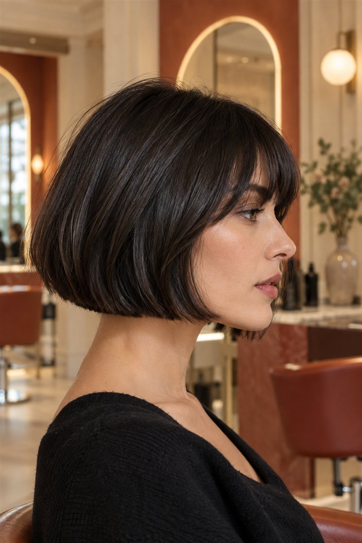 Carré français brun avec frange