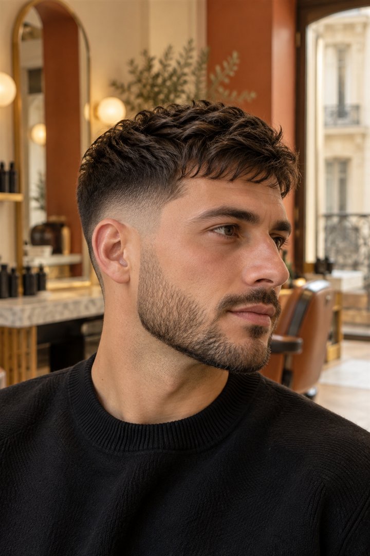 Coupe homme texturée et barbe structurée